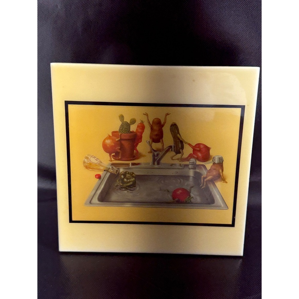 Grander Images Whimsical Kitchen Art Tile‎ Vegetable Scene Handmade USA Decor